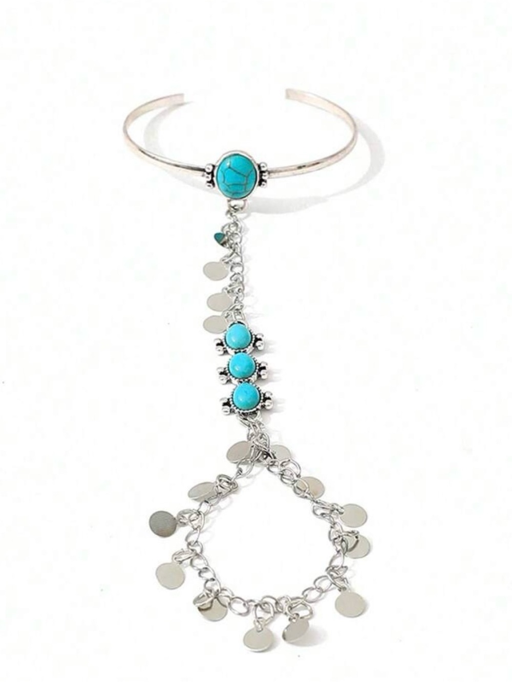 Boho silver chain western turquoise cuff bracelet, new!